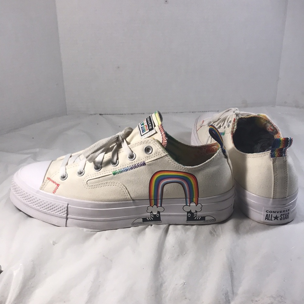 Converse Chuck Taylor All Star White Lift Platform Low Pride A02264C Unisex Shoe - Picture 4 of 9